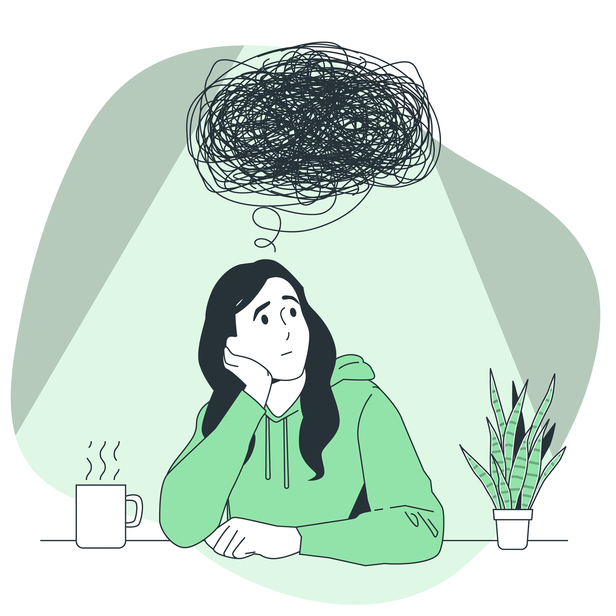 Woman with puzzled mind looking sad