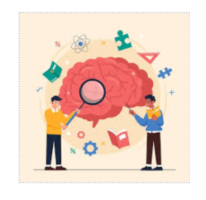 Two people looking at a brain that is panicking about many things